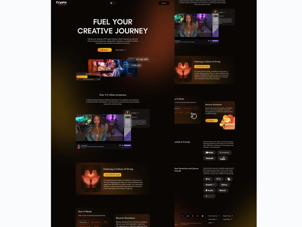 Landing pages: ViralBoost and crypto donation alerts