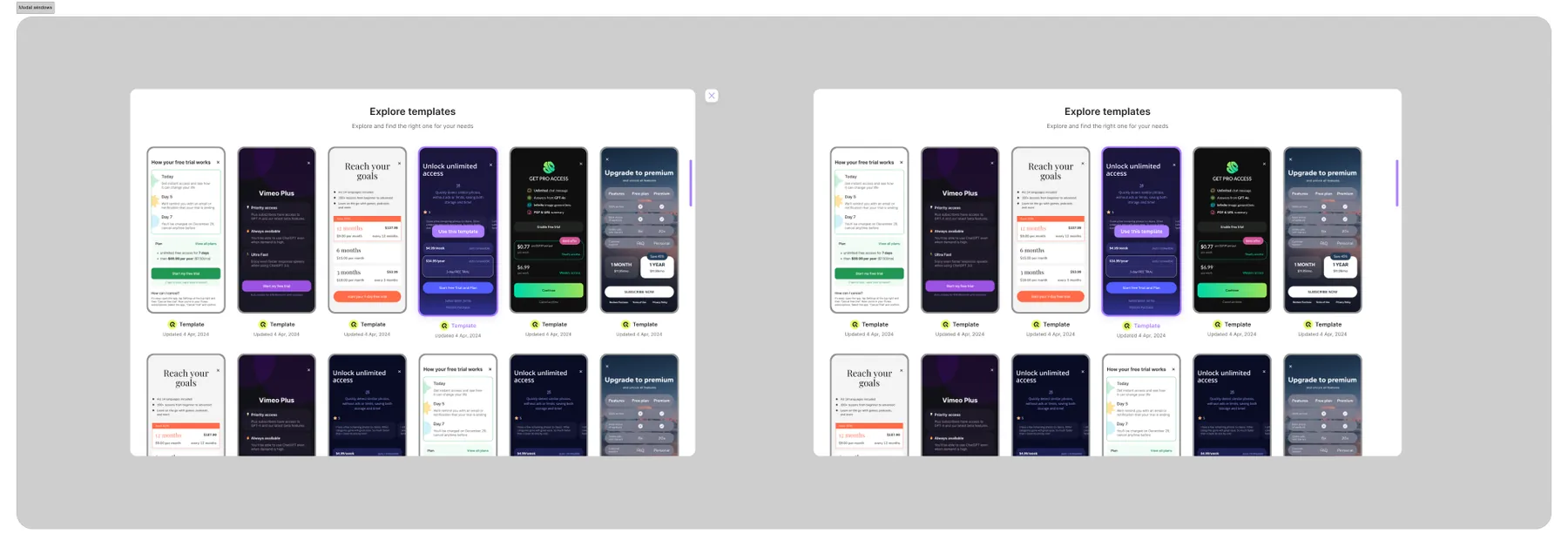 Overview of modal window patterns: confirmations, forms and content modals.