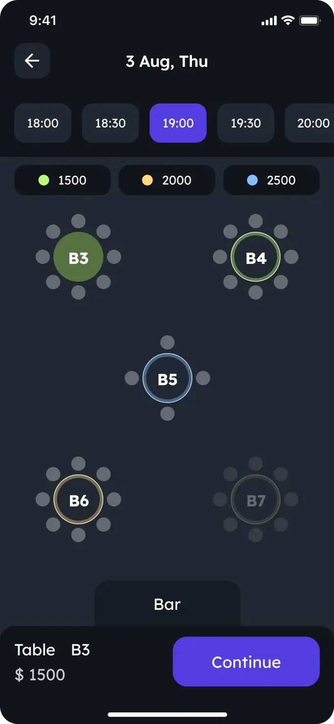 Lit: choosing a table while booking.